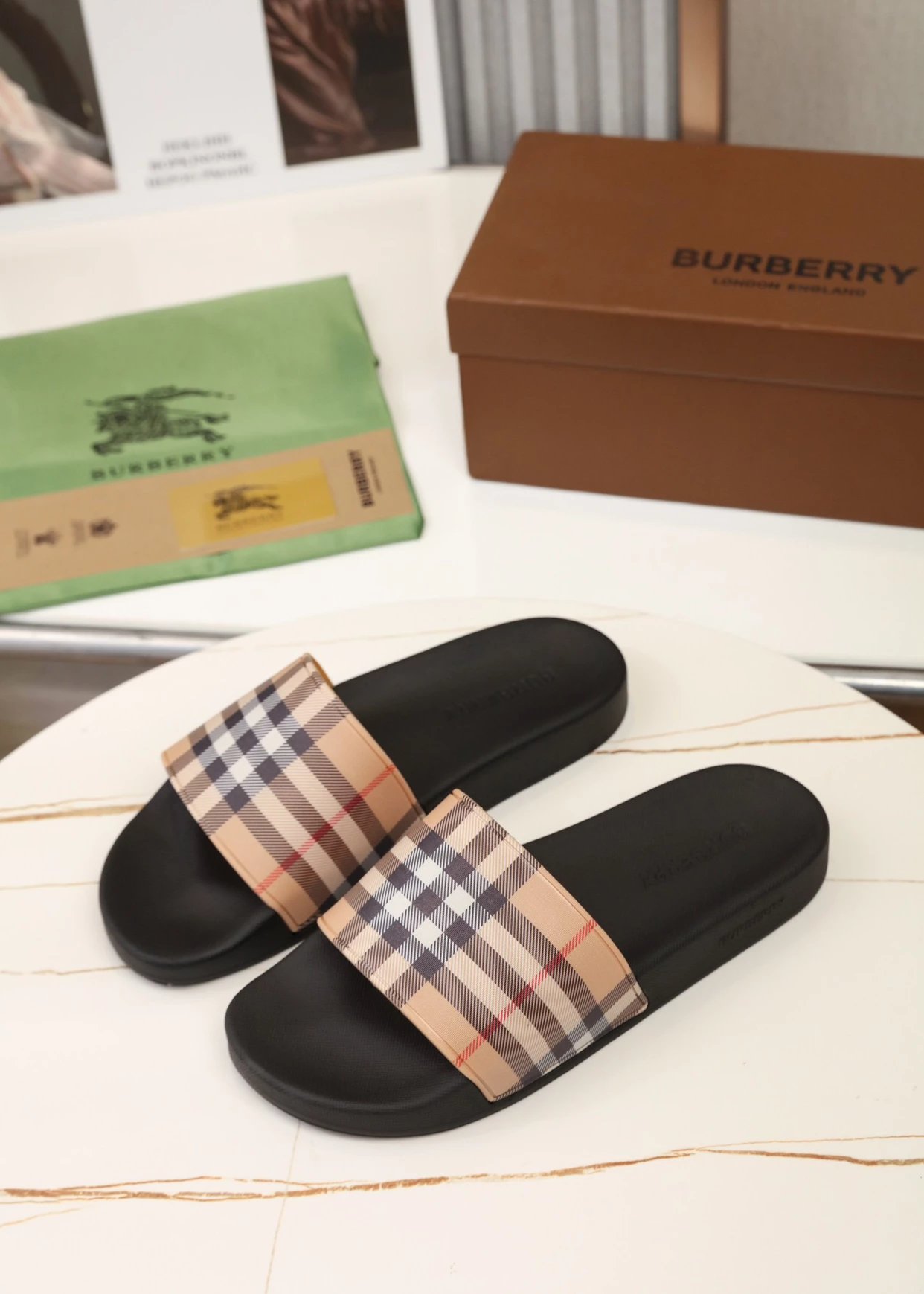 Burberry Equestrian Knight Slide Black Slippers - 10