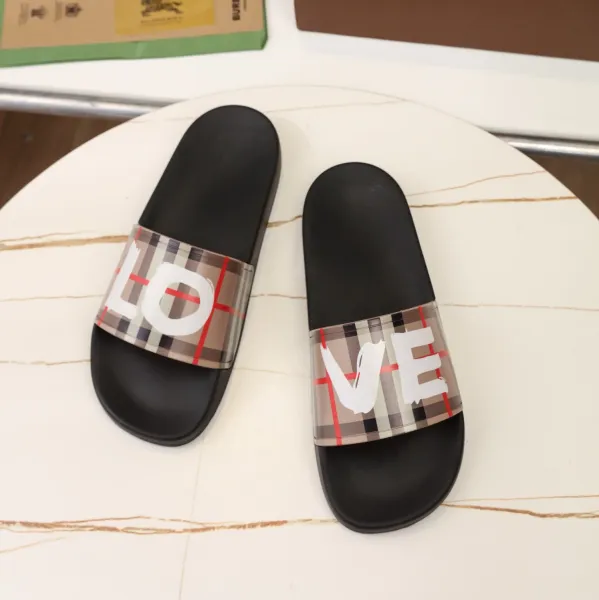 Burberry Love Print Slide Sandals Black Slippers - 1