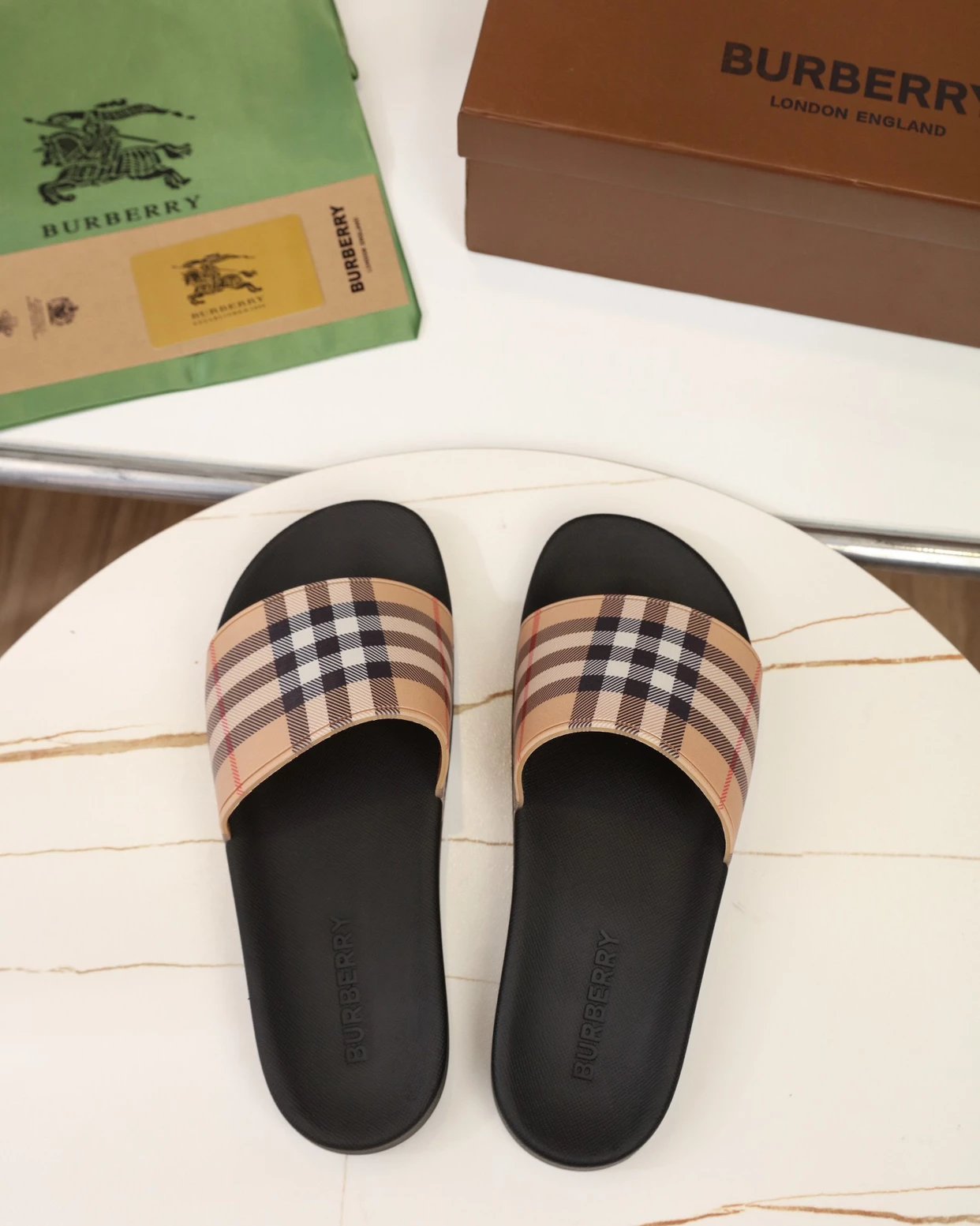 Burberry Equestrian Knight Slide Black Slippers - 6