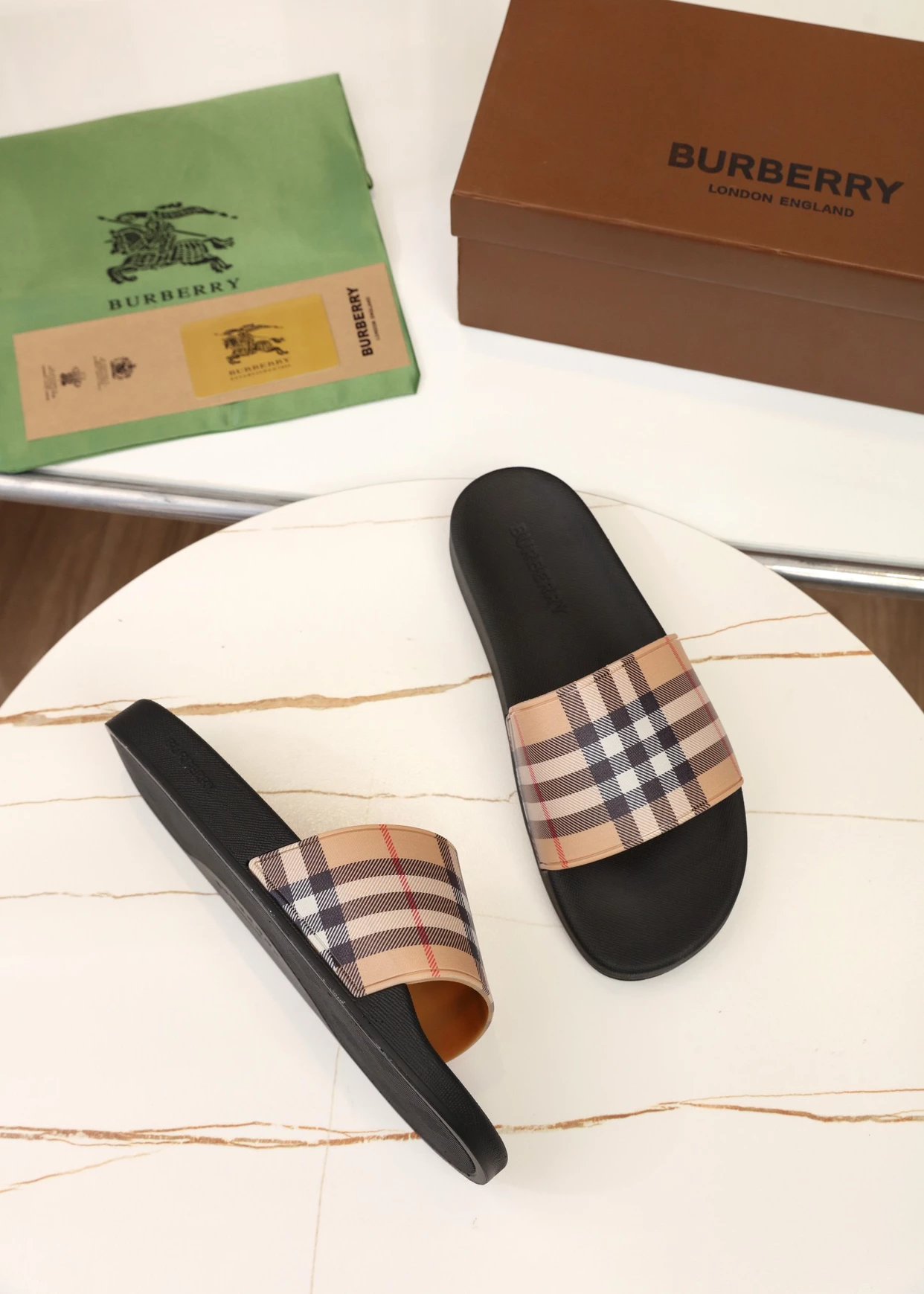 Burberry Equestrian Knight Slide Black Slippers - 7