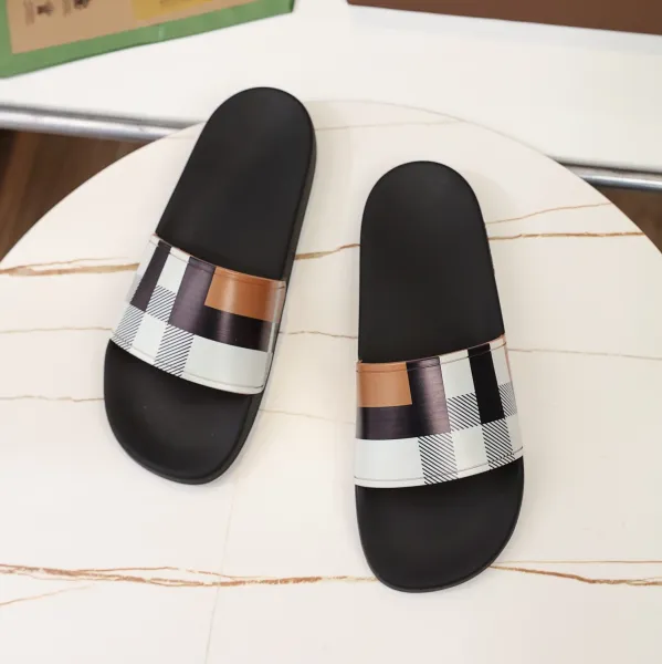 Burberry Check-Print Slide Sandals Black Slippers - 1