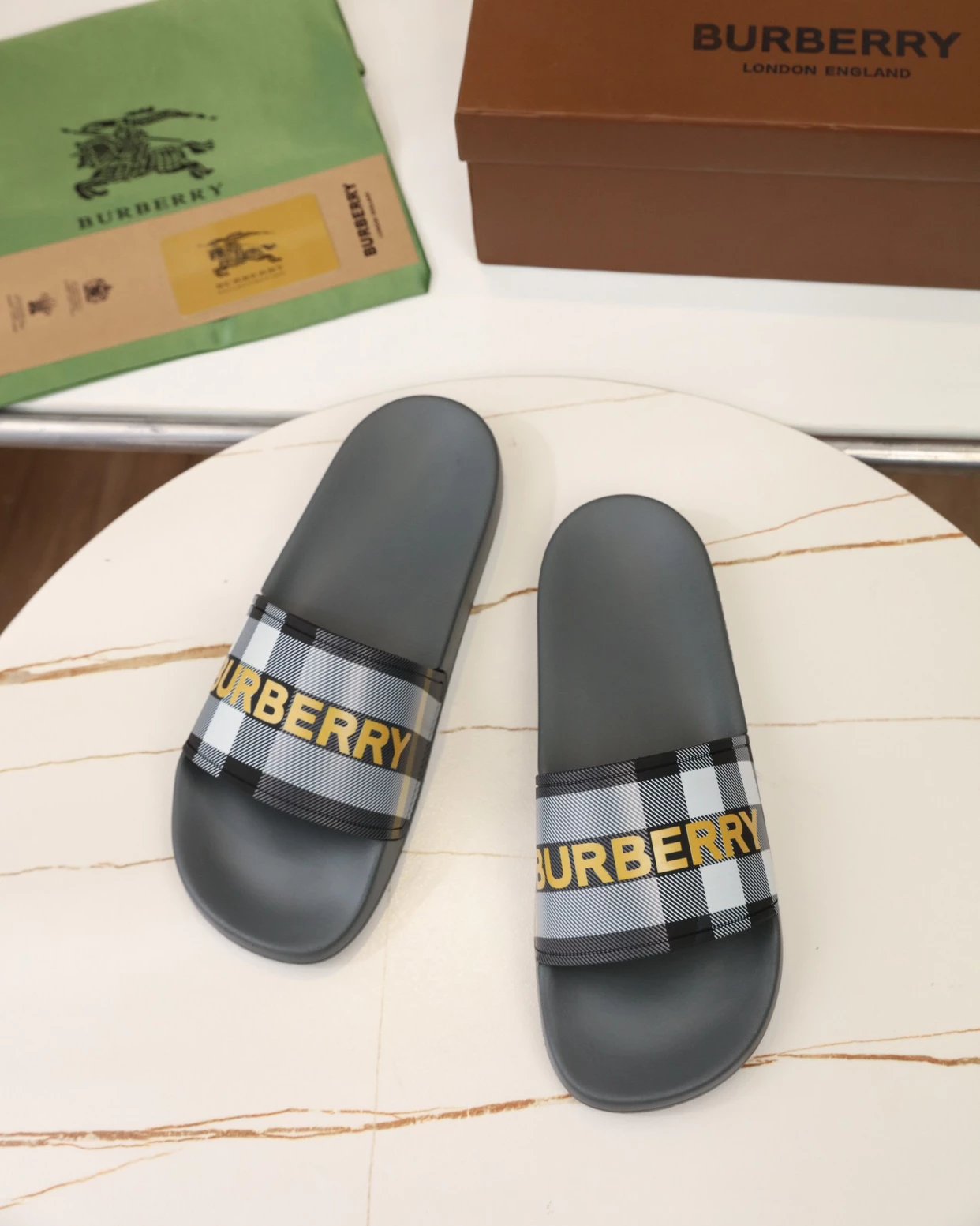 Burberry Equestrian Knight Slide Black Slippers - 12