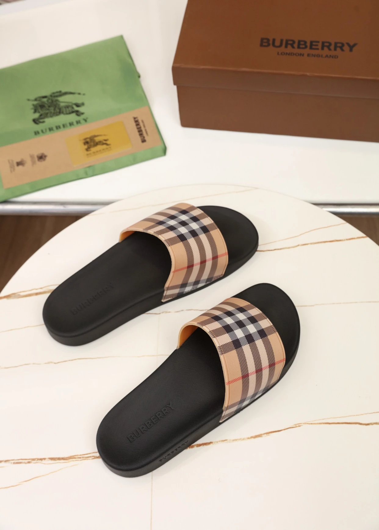 Burberry Equestrian Knight Slide Black Slippers - 9