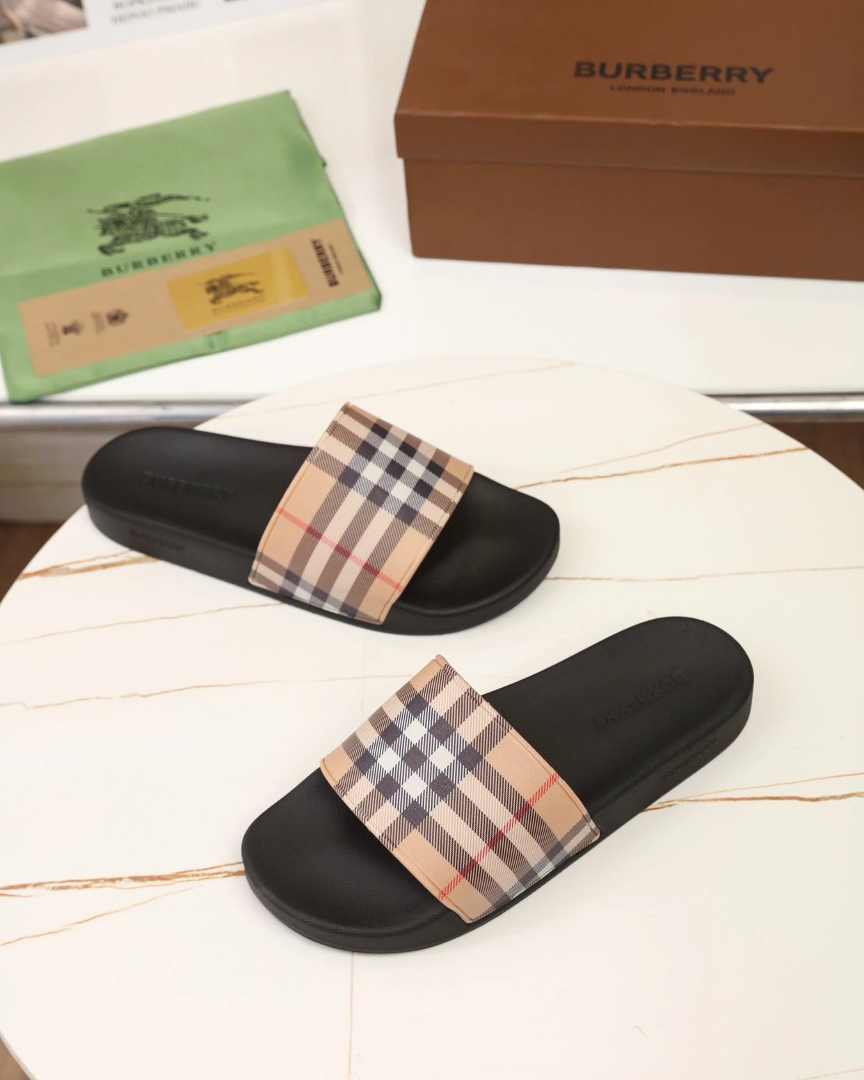Burberry Equestrian Knight Slide Black Slippers - 8