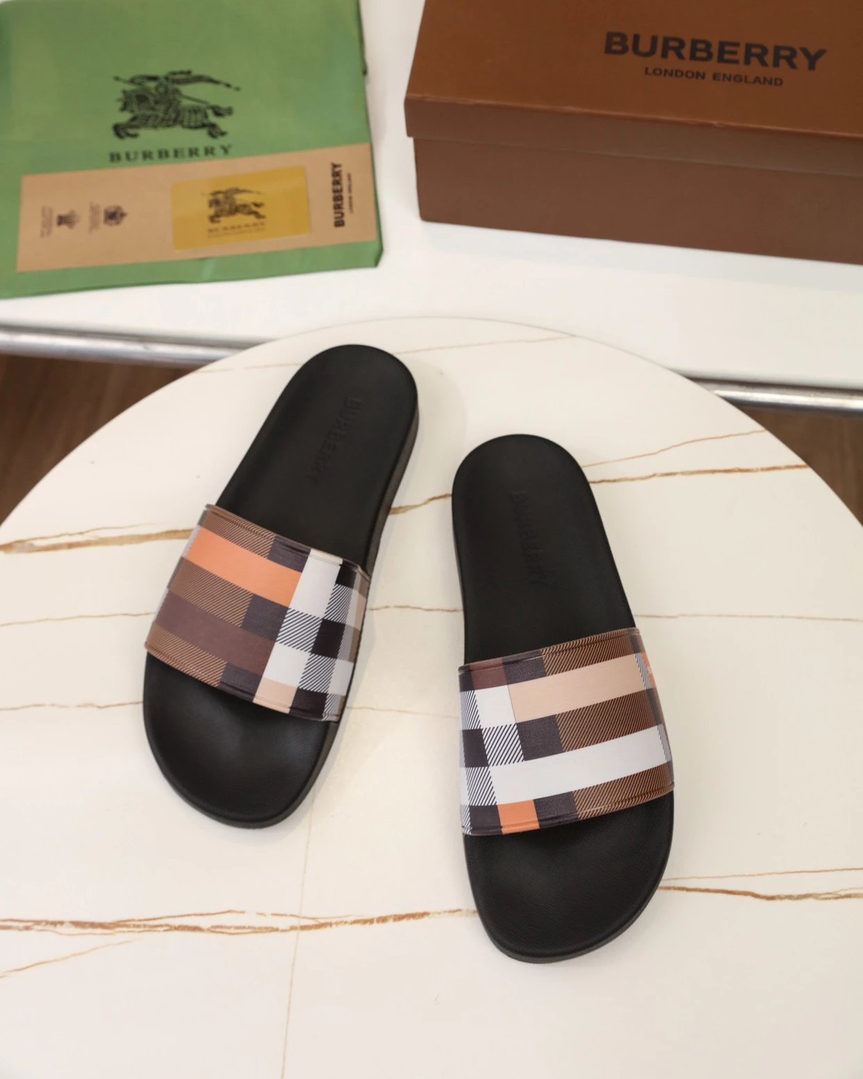 Burberry Equestrian Knight Slide Black Slippers - 11