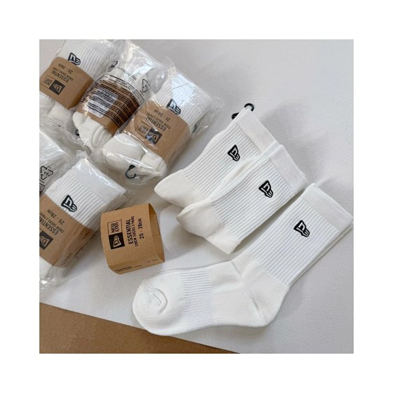 🆙 Commercial Grade Quality/High Top Style #【3 Pairs in One Pack】Korean Style New Er@ Pure Cotton Terry Insole Embroidered Logo High Top Sports Crew Socks Unisex