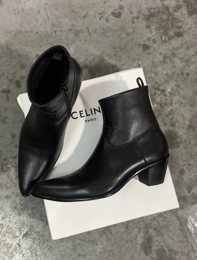 Mr. Wu Old Wu Celin* Style 5cm Wedge Heel Pure Leather Zip Chelsea Boots, Custom Made No Returns, One Size Exchange Allowed Round Trip Shipping Paid by Buyer, No 7-Day No Reason Return