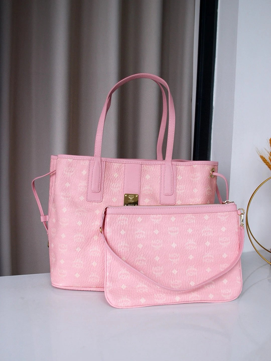 MCM Visetos Tote Bag with Clut