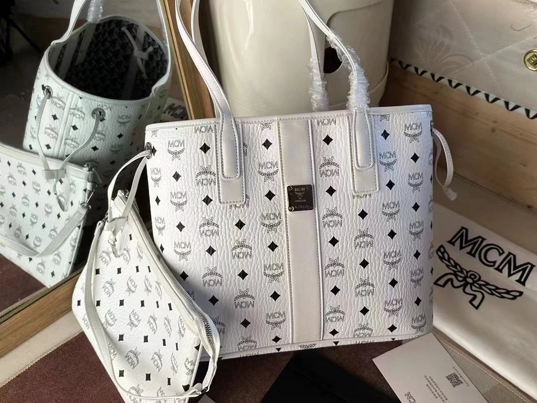 MCM Visetos White Tote Bag wit