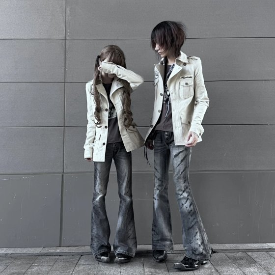 Undercover style girl's white palace jacket with hysterical charm size chart on the last picture