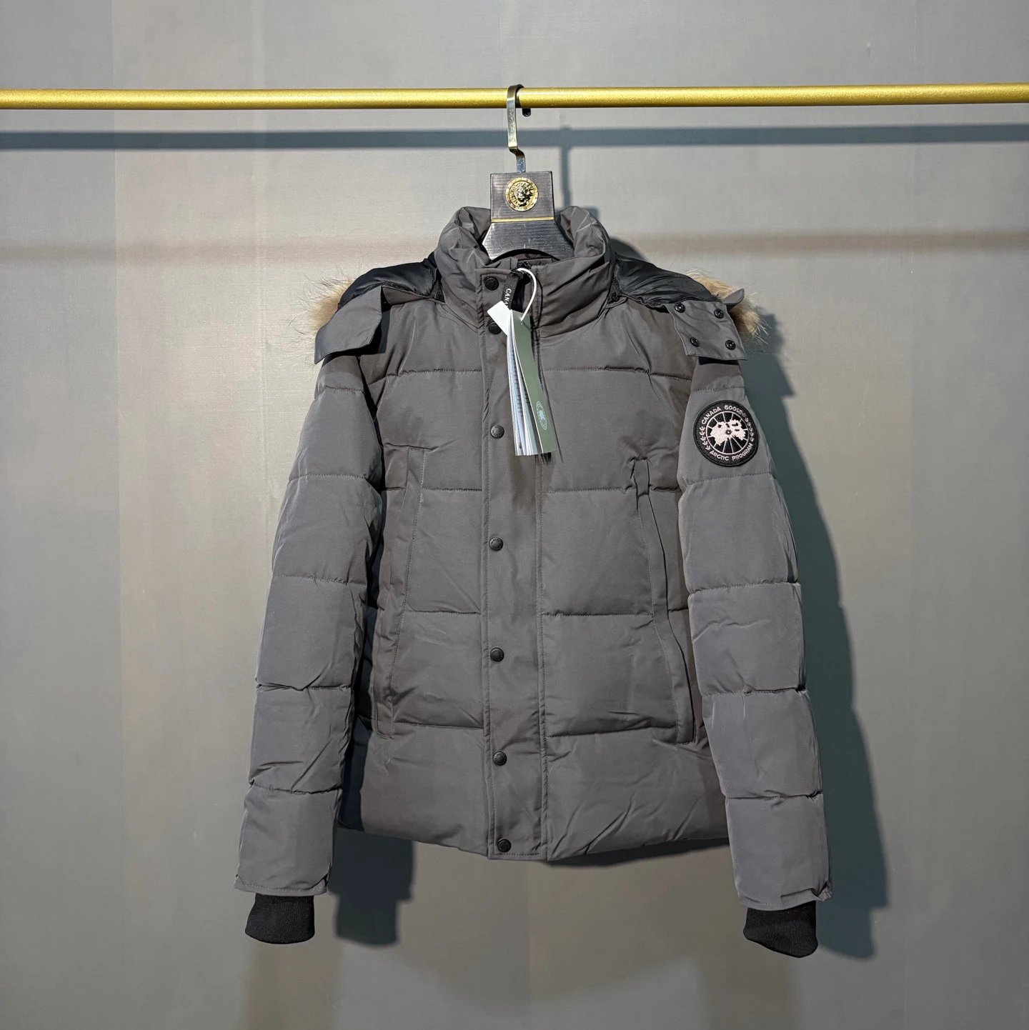 Canada Goose Puffer Jacket Down Fur Trim Grey