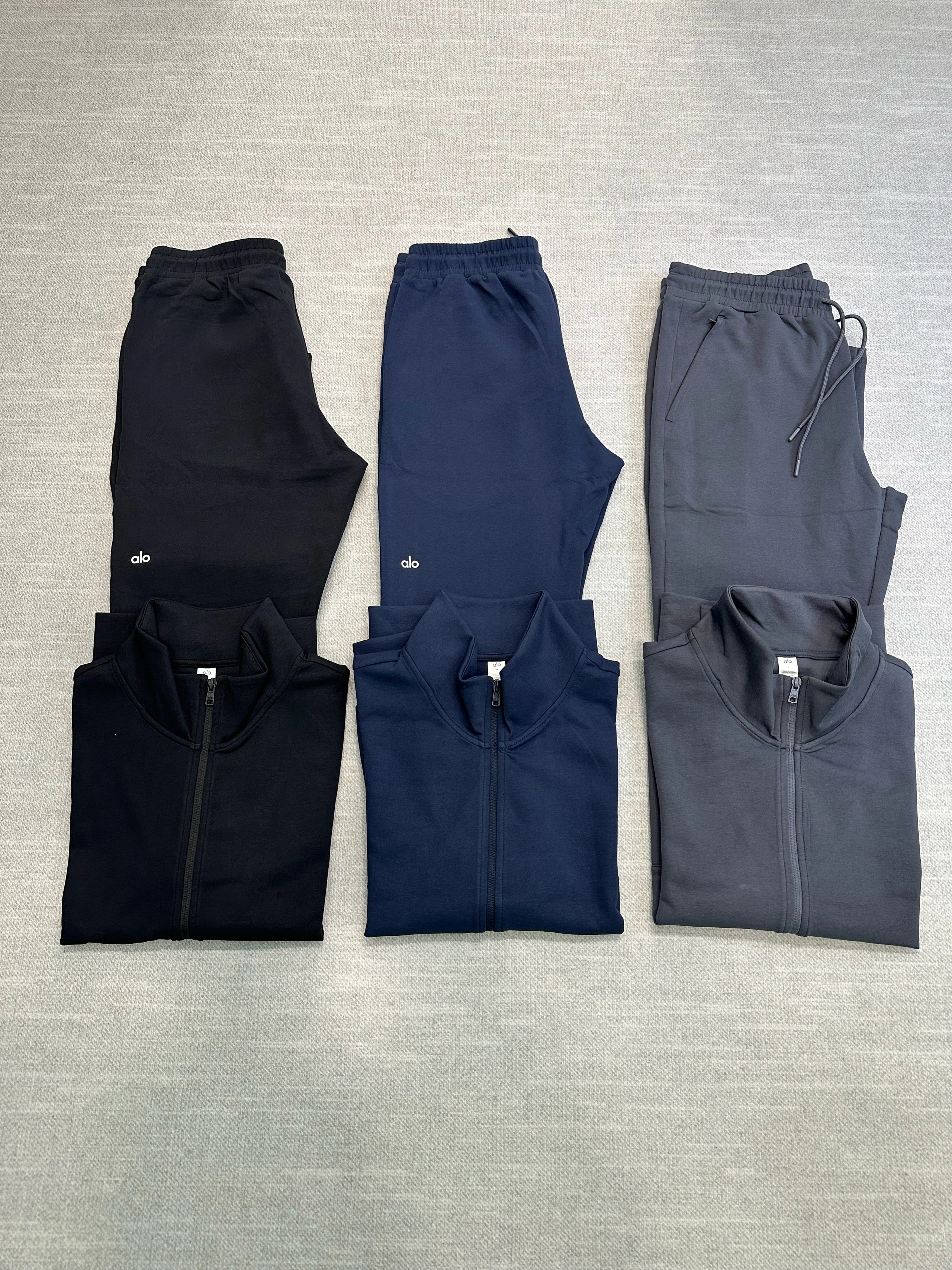 High-End Alo Yoga Fall Collection 290g Cotton-Spandex Blended Sports Fabric, Paneled Design Casual Set: Joggers & Zip-Up Jacket