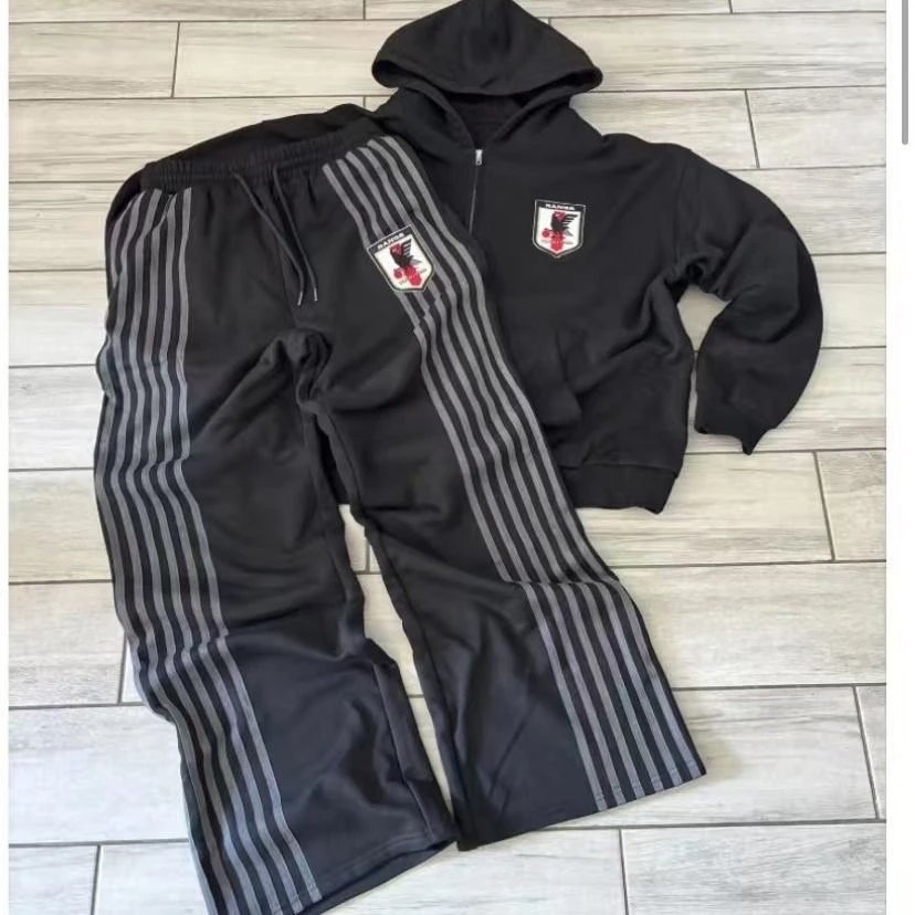 Unbranded Embroidered Hoodie Set 2-Piece Black