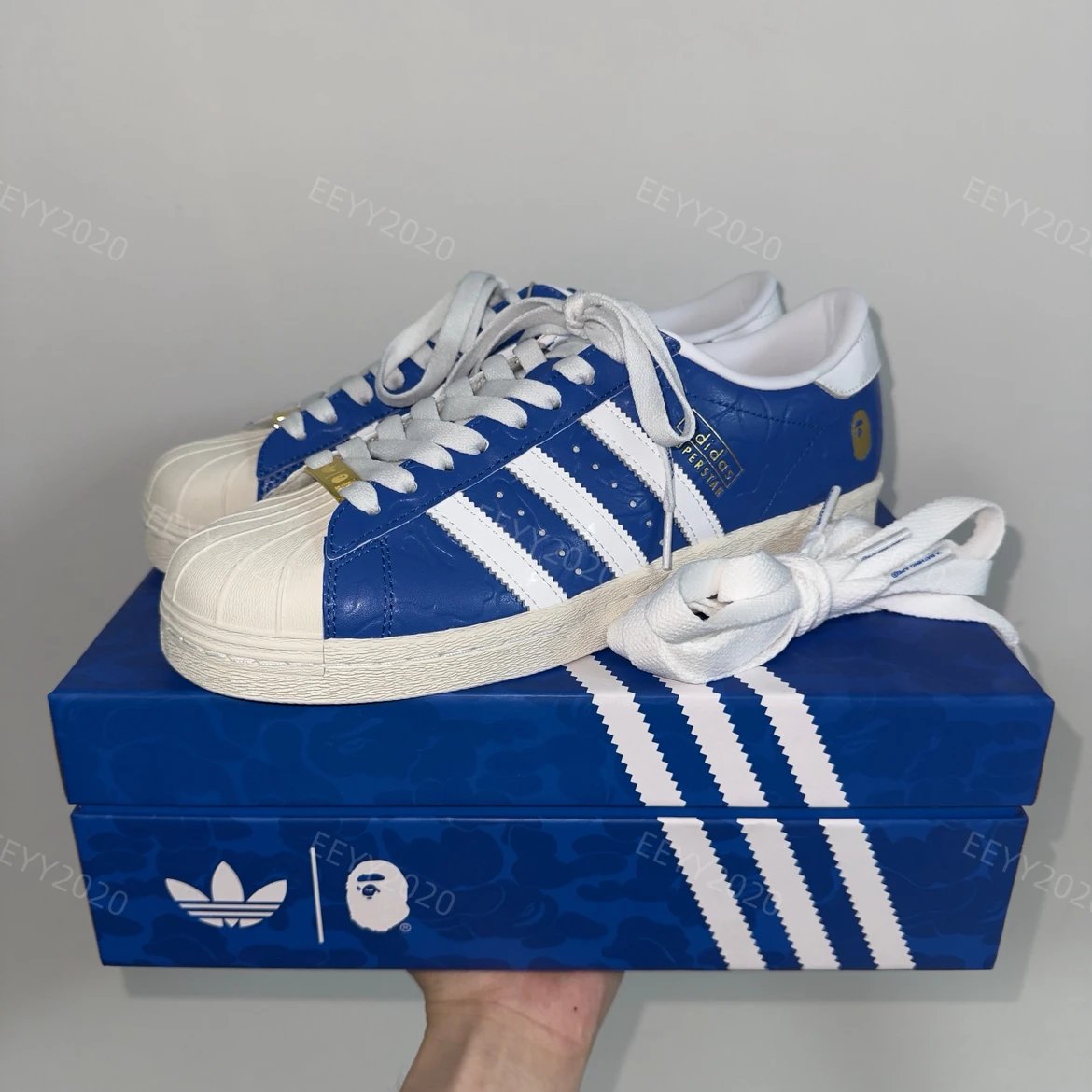 Bape x Adidas Originals SUPERSTAR Shell Toe Sneakers - Blue/White, JR2702 JR2701 (Please specify size in order)