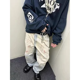 thumbnail for Special! Really not colliding [heavy production] high-quality ERD melancholic rich second generation blood stains knife cut damage washed old stains jeans logging pants Capper same style 6035