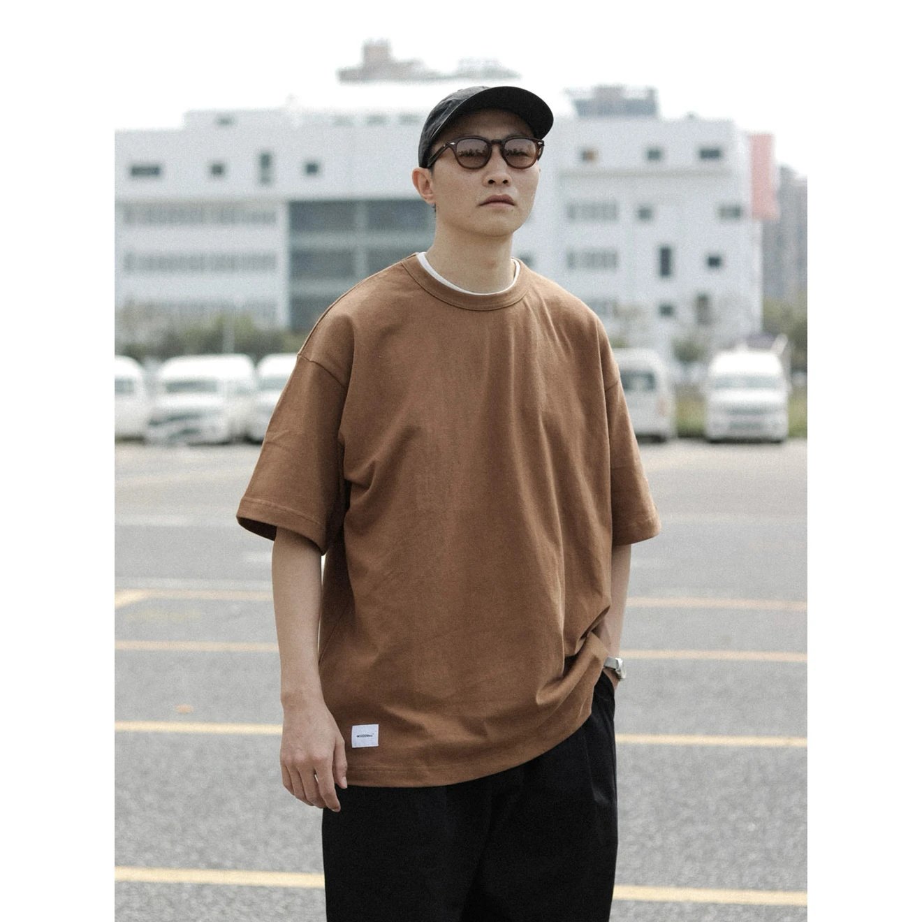 Cabbage Price Clearance # 【 Heavy 300g 】 WOODNhea Basic Japanese CityBoy Embroidered Letter Logo Loose Casual Solid Color Label Short Sleeve T-shirt Men's and Women's 10#