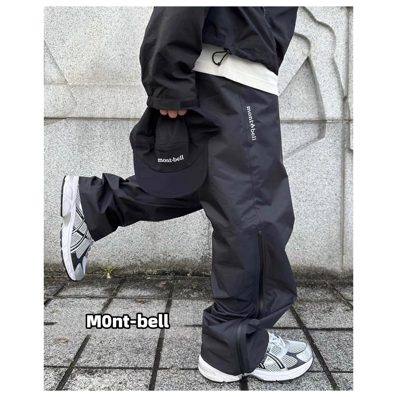 GORE-TEX Style Rain Dancer Pants with Stow Pouch - Original Quality MONt Rain Dancer Embroidered Logo Outdoor Tech Seam-Sealed Half-Zip Slit Windproof Waterproof Shell Pants Unisex