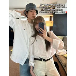 thumbnail for True "linen" fabric [soft gold in fabric] no standard flat replacement RL pony embroidery logo old money style long sleeve shirt breathable and comfortable men's and women's 25005