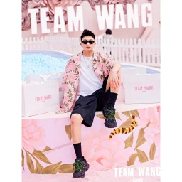 thumbnail for Pink summer "flower shirt # [Wang Jiaer same style] original quality TEAM WANG peony flower full print short sleeve shirt men and women C11 #
