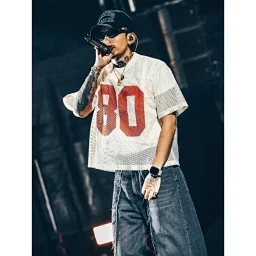 thumbnail for Summer cut-out wear [Ma Siwei same style] non-original STU 80 cut-out mesh rugby jersey digital print short sleeve T-shirt unisex TM14