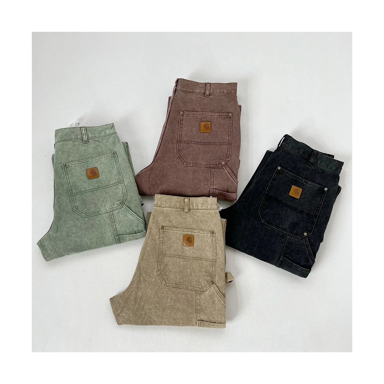 Premium Quality#【Heavy Wash & Distressed】Original Factory Quality C@R B01 B136 Washed Distressed Work Pants Double-Knee Canvas Carpenter Pants Heavyweight Fabric with Substantial Handfeel