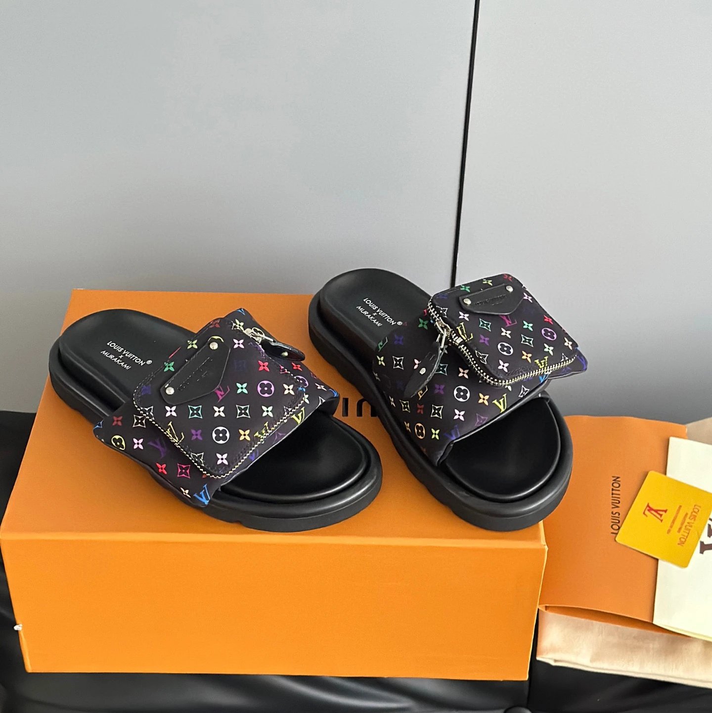Takashi Murakami x LV Pool Pillow Comfort Shoes — black colored flowers colorway — USFans Spreadsheet photo