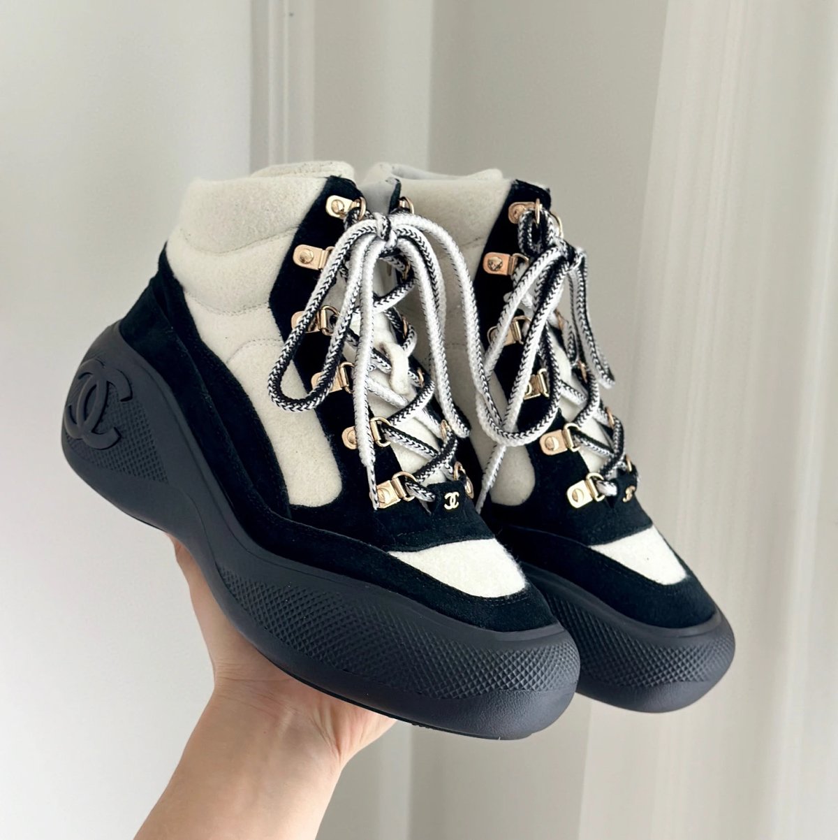 black and white suede