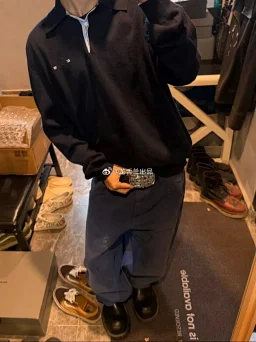 thumbnail for [Tail link Please pay attention to the gold order number] The first choice for autumn and winter commuting Produced by Tequila independent M1u style 70 wool 30 cashmere navy blue solid color polo shirt collar sweater for girlfriends couple outfits are suitable