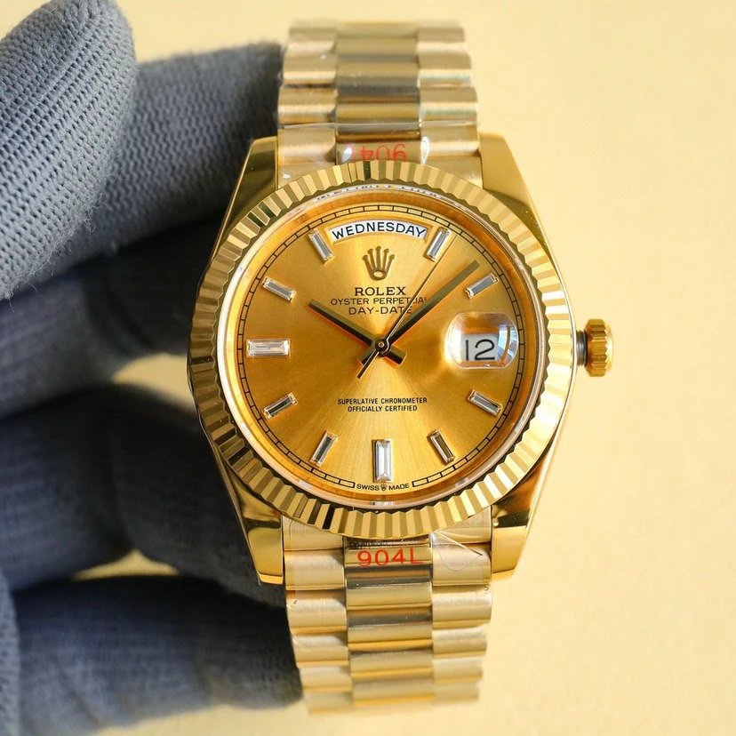 Rolex Datejust Yellow Gold, Champagne Dial, President Bracelet, Fluted Bezel