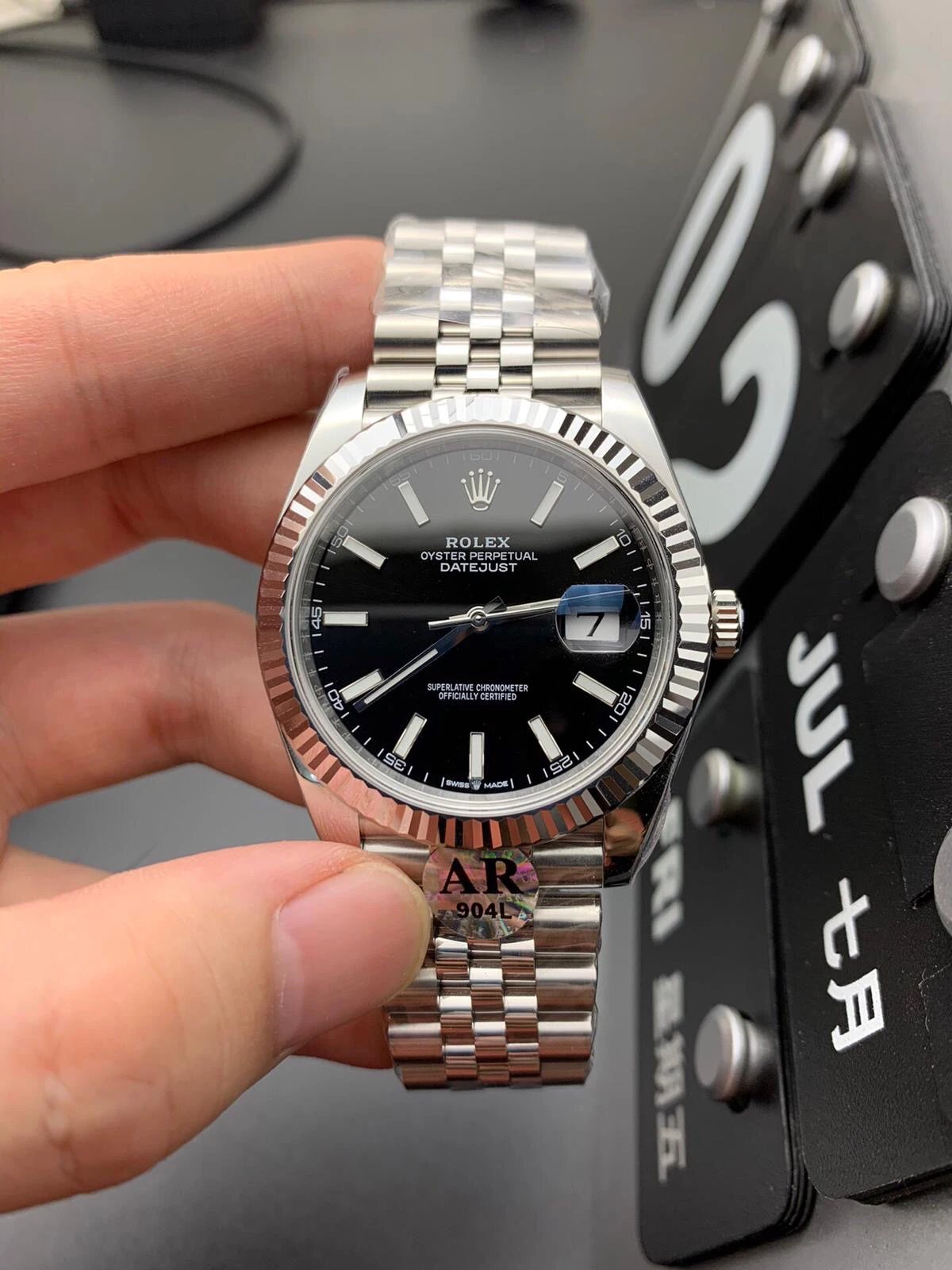 Rolex Datejust Stainless Steel, Black Dial, Jubilee Bracelet, Fluted Bezel