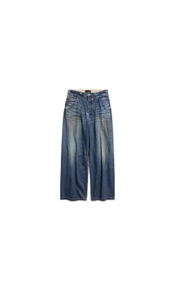 thumbnail for (Stock) 25ss baggy low crotch Retro water ripple patterned silhouette jeans bag mouth embroidery bag cloth print