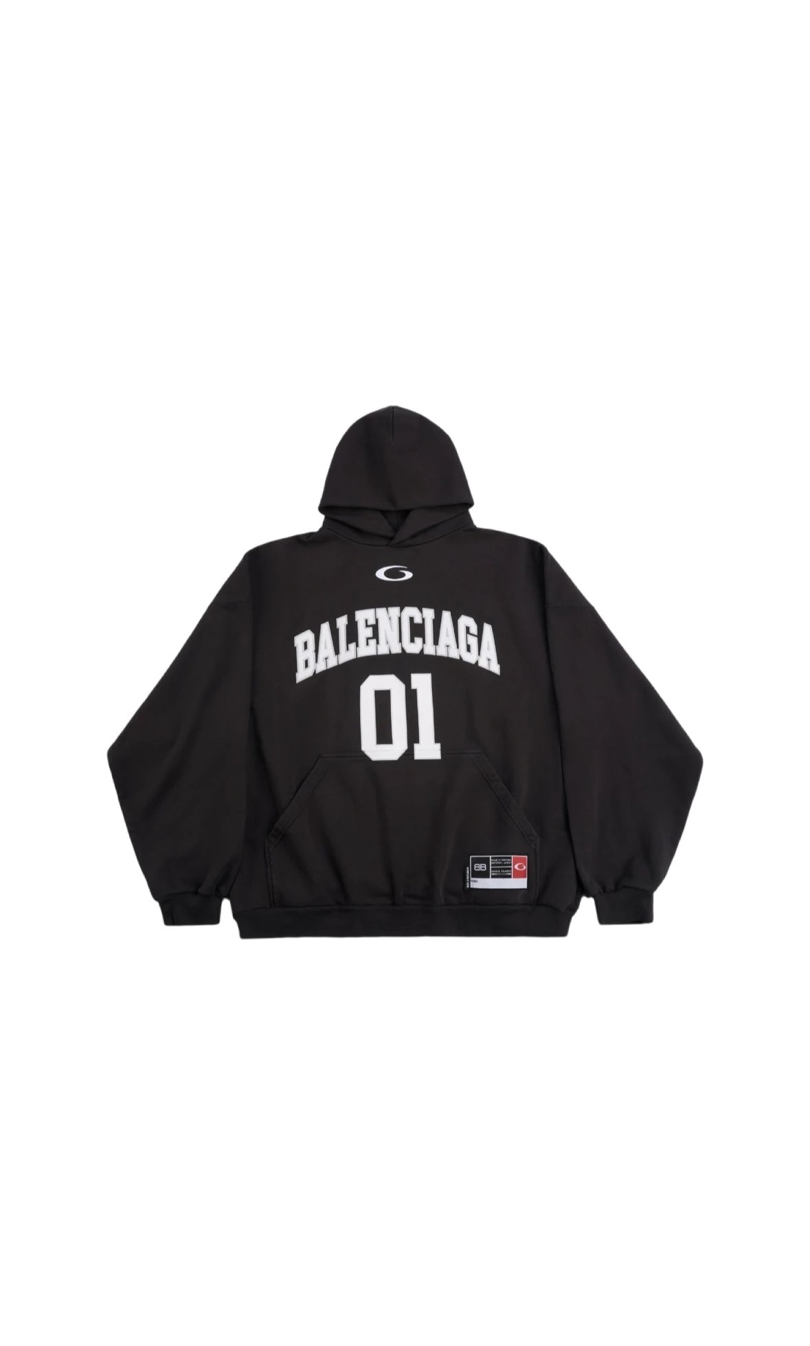Balenciaga Oversized Collegiate Logo Hoodie, Black Cotton Fleece, Unisex Streetwear 1