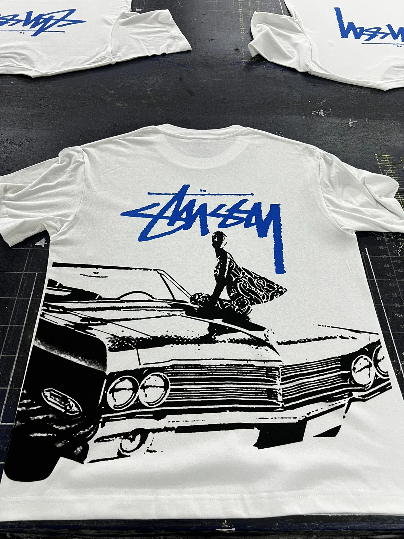 Stussy blue print car girl T-shirt