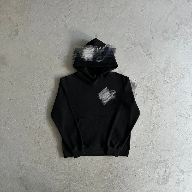 208¥ satin C-star applique suit-black