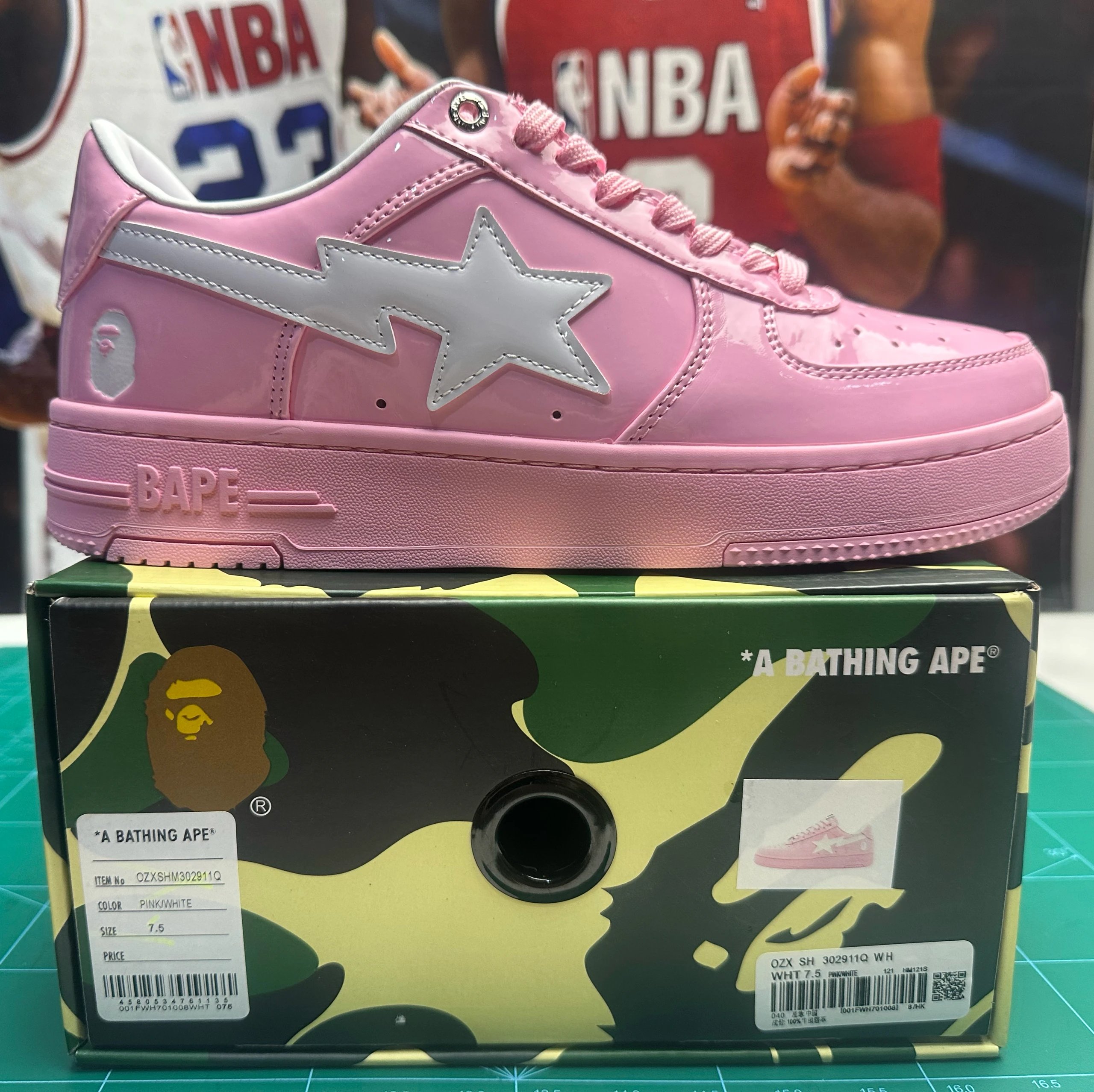 Pink and white starry mirror leather