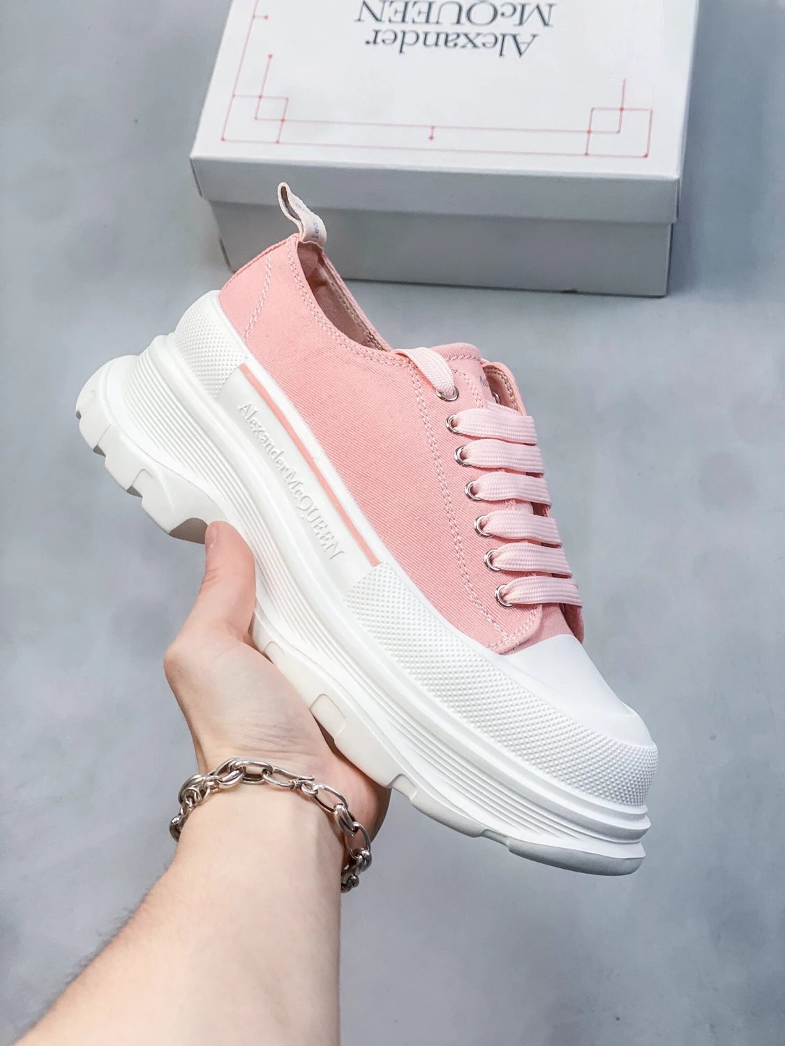 Alexander McQueen Pink Platform Canvas Sneakers Shoes