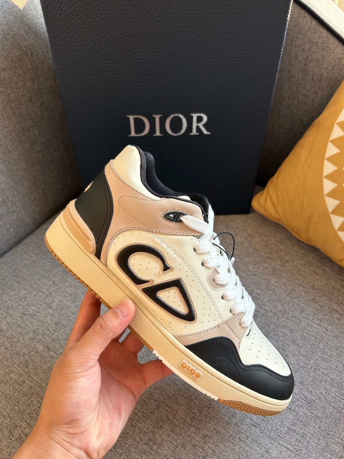 Dior B27 Beige Black CD Low-Top Leather Sneakers