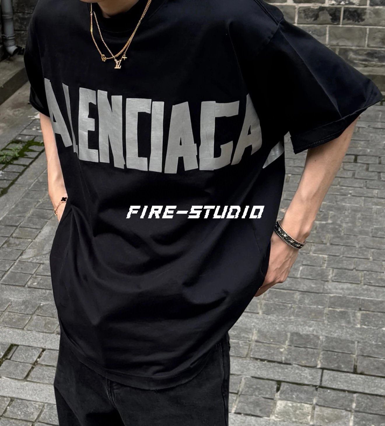 BLCG Paris 25SS New Printed Foam Letter Printed Washed and Worn Short Sleeve T-Shirt for Men and Women