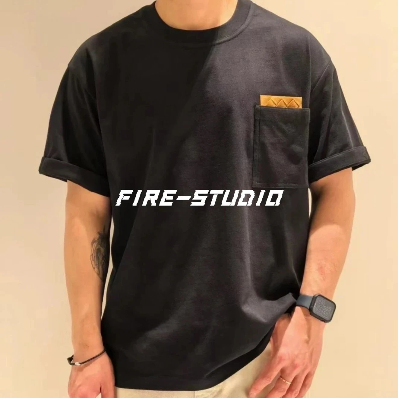 BV 26SS New Collection Leather Woven Pocket Minimalist Versatile Crew Neck Short Sleeve T-Shirt Unisex