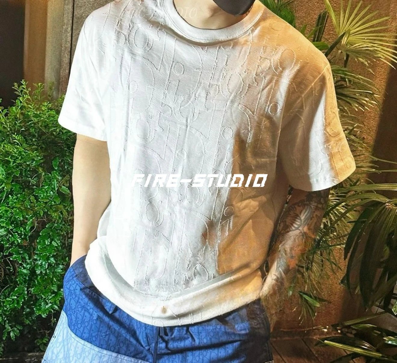 [Ceiling] CD 25SS New Classic Oblique Dark Pattern Full Print Jacquard Large Logo Cotton Round Neck Short Sleeve T-shirt for Men and Women