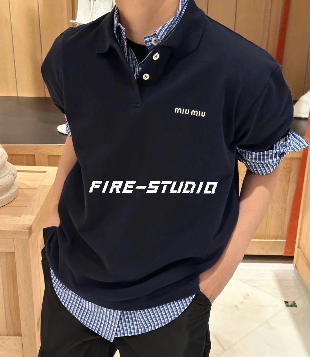 MIUMIU 25SS New College Style Basic Embroidered Logo Short Sleeve T-shirt Polo Shirt Unisex Three Color In