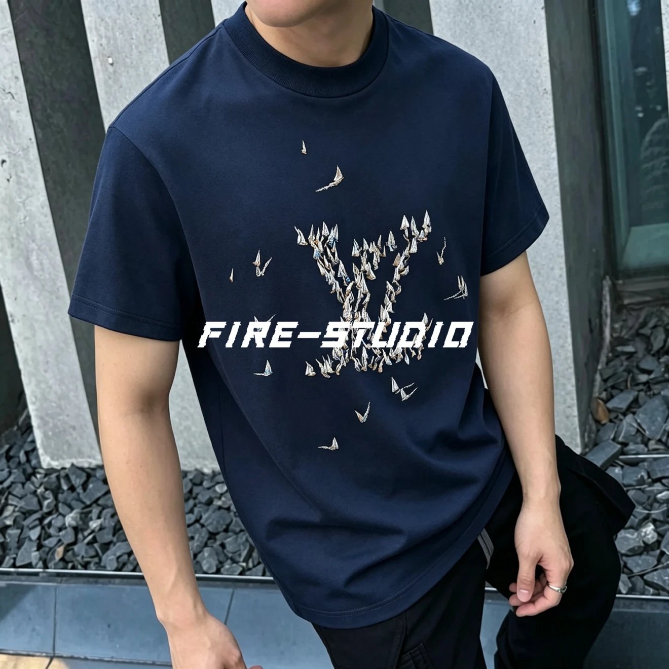[Ceiling] SS25 new V Pharrell show style sailboat embroidery full print logo round neck short sleeved T-shirt for men and women, casual comparison
