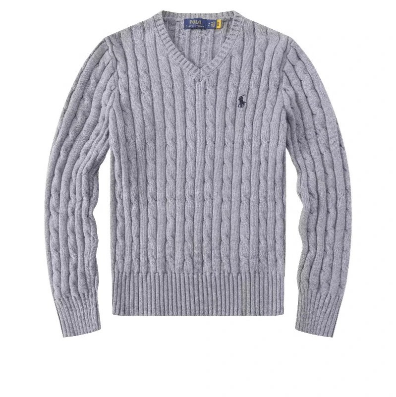 Polo Ralph Lauren V-Neck Sweater Cable Knit Grey