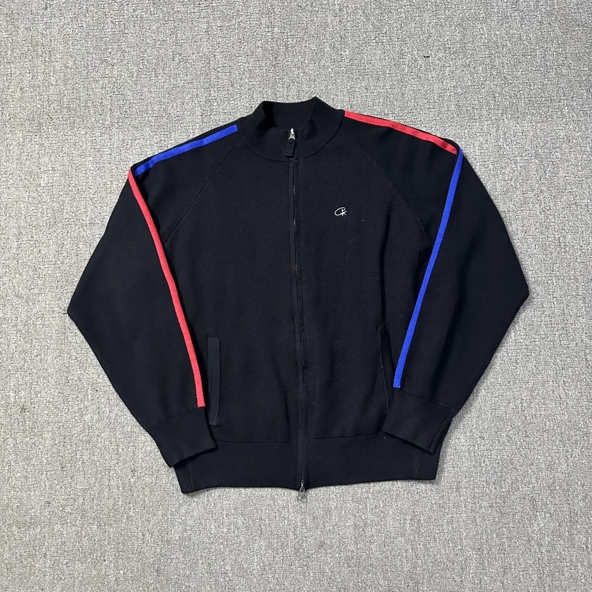 Champion Champion Reverse Weave Full-Zip Track Jacket - Black with Red and Blue Stripes Black