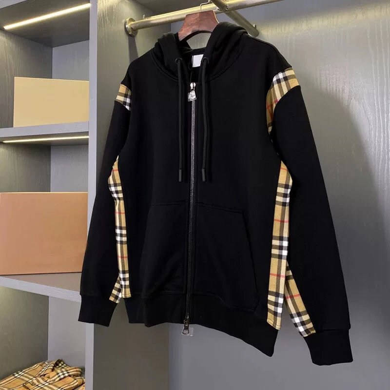 Spot classic plaid spell continuous hoodie men's and women's striped casual cardigan coat new spring