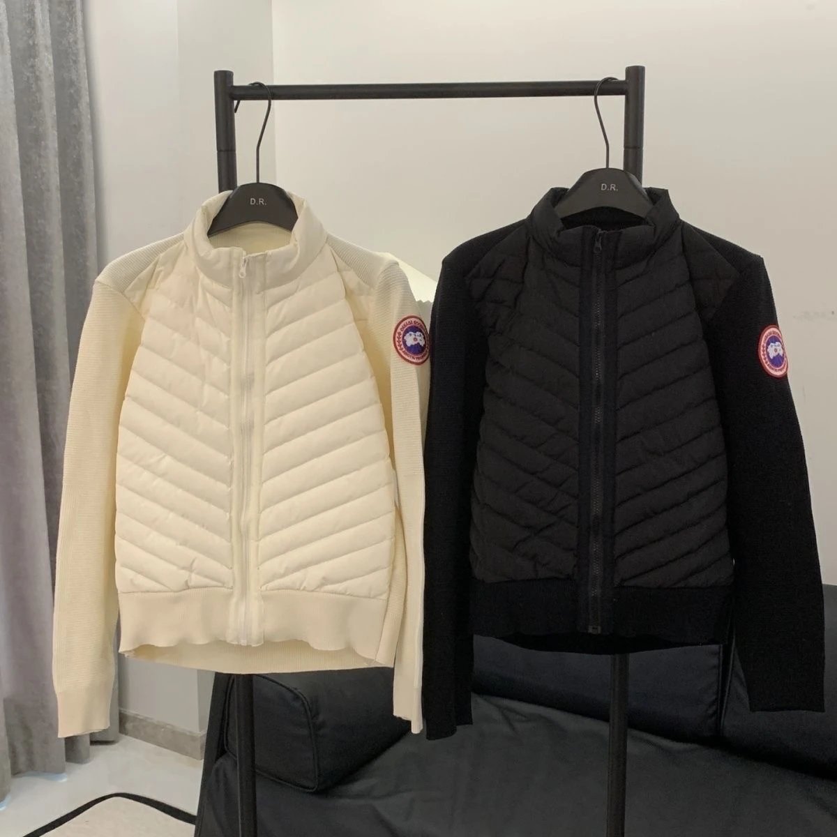 立领羽绒服拼接针织短款