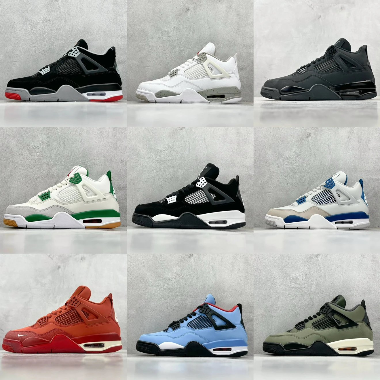 Nike Air Jordan 4 Black White Grey Green Red Blue Orange Light Blue Olive Casual Sneakers