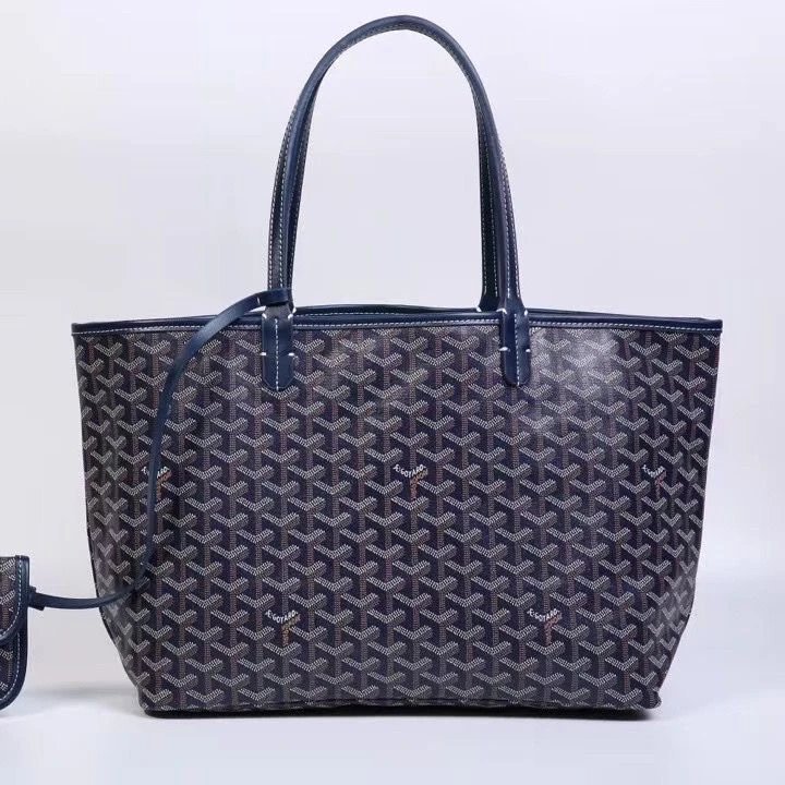 Goyard Saint Louis Tote Navy Blue Canvas Handbag - 1