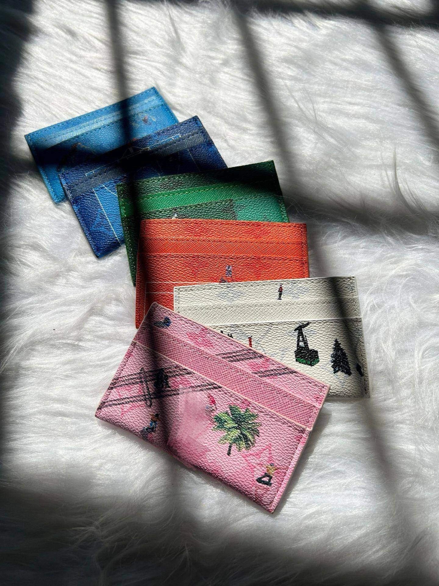 Leather Card Holder Multicolor Graffiti Style