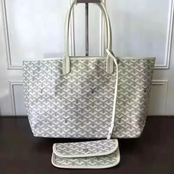 Goyard Saint Louis Tote White Gray Goyardine Canvas Handbag - 1